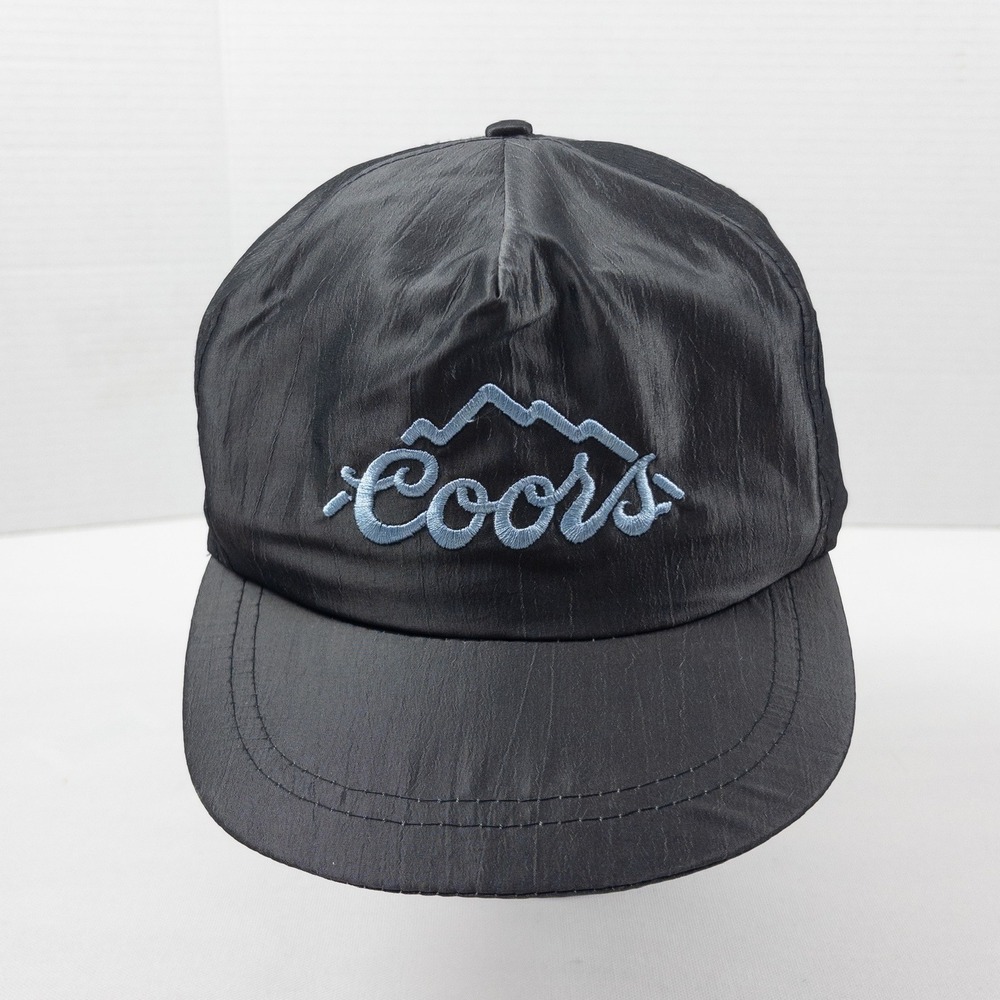 Vintage Coors Trucker Hat Mens Black Shiny Nylon 80s 90s Strapback Vaporwave